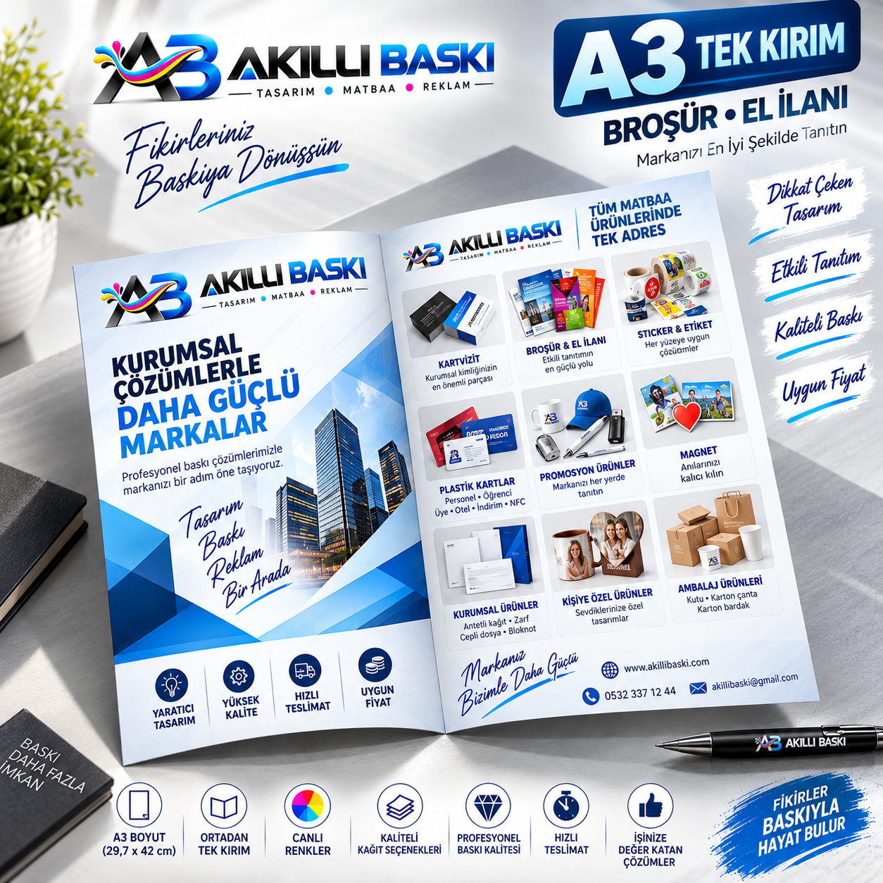 A3 tek kırımlı broşür