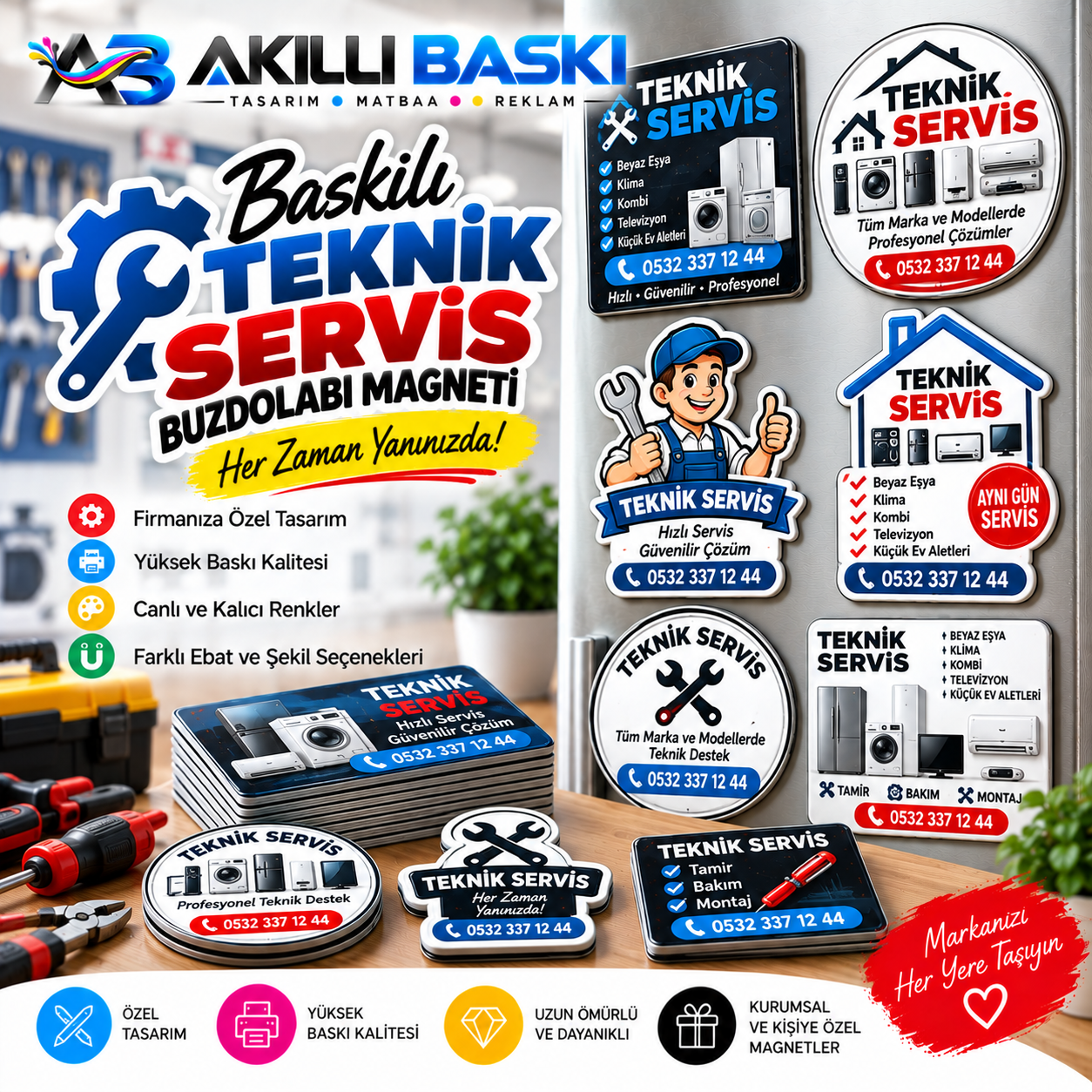 Baskılı Teknik Servis Buzdolabı Magneti